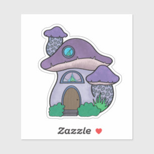 Schattigee Paarse Waterverf Gnome Mushroom House Sticker