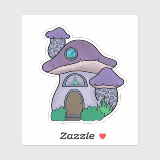 Schattigee Paarse Waterverf Gnome Mushroom House Sticker (Vel)