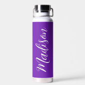 Schattigee Paarse Wit Handgeschreven Script Custom Waterfles (Achterkant)