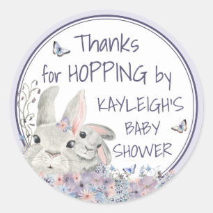 Schattigee Paarse Woodland Bunnies Baby shower dan Ronde Sticker