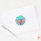 Schattigee Paarse Zeemeermin Flamingo Happy Birthd Ronde Sticker (Envelop)