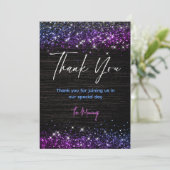 Schattigee paarse zwarte faux glitter bedankt kaart (Staand voorkant)