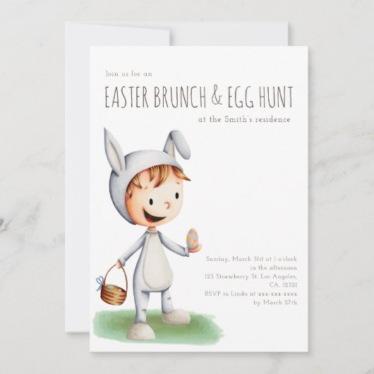 Schattigee paasbrunch Egg Hunt Kind Bunny Kaart (Voorkant)