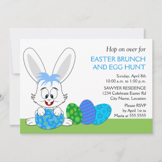 Schattigee paasbrunch konijntje en eitjes feest kaart (Voorkant)