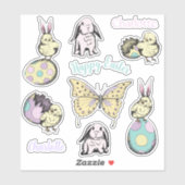 Schattigee paaschick, konijntje, vlinder & aangepa sticker (Vel)