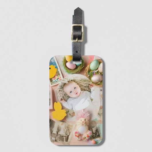 Schattigee Paascollage scrapbook foto Bagagelabel (Voorkant (verticaal))