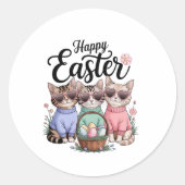 Schattigee Paasdag Kat Bunny Ears Eggs Graphic Man Ronde Sticker (Voorkant)