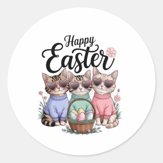 Schattigee Paasdag Kat Bunny Ears Eggs Graphic Man Ronde Sticker (Voorkant)