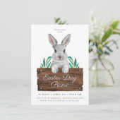 Schattigee paasdag picknick konijntje & rustiek te kaart (Staand voorkant)