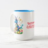 Schattigee Paasdinosaurus met konijnenoren koffie  Tweekleurige Koffiemok (Voorkant links)