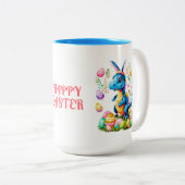 Schattigee Paasdinosaurus met konijnenoren koffie  Tweekleurige Koffiemok (Voorkant rechts)