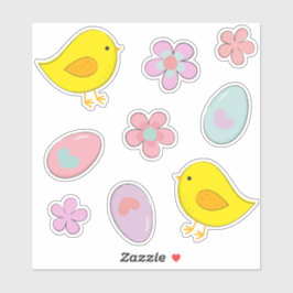 Schattigee paaseieren kuikens bloemen pastel lente sticker