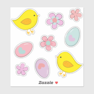 Schattigee paaseieren kuikens bloemen pastel lente sticker