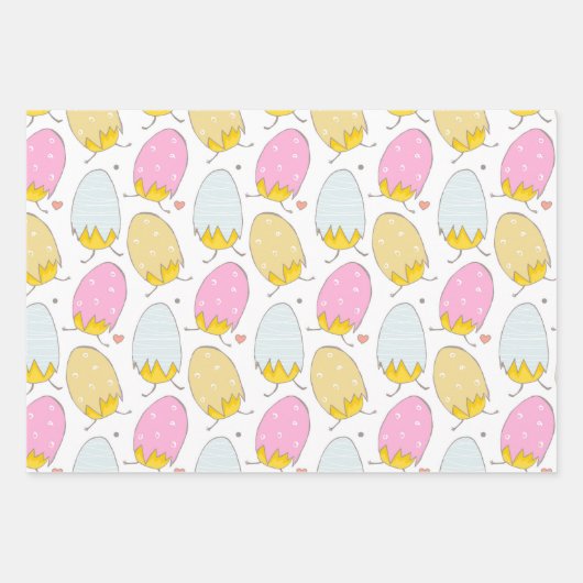 Schattigee paaseieren, paaskuikens en roze polkado inpakpapier vel (Voorkant 3)