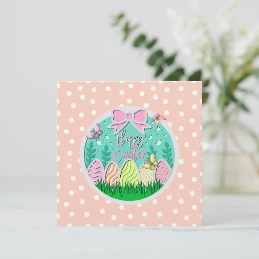 Schattigee paaseierjacht en kleurrijke vlinders (Staand voorkant)