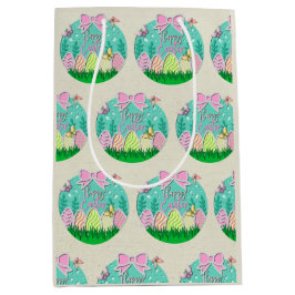 Schattigee paaseierjacht en kleurrijke vlinders medium cadeauzakje