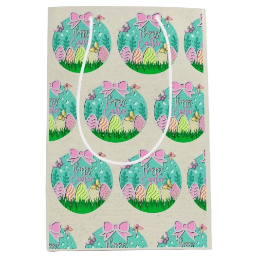 Schattigee paaseierjacht en kleurrijke vlinders medium cadeauzakje (Voorkant)