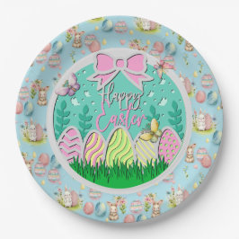 Schattigee paaseierjacht en kleurrijke vlinders papieren bordje