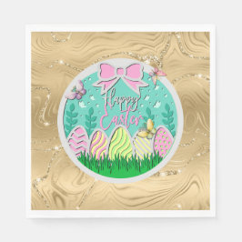 Schattigee paaseierjacht en kleurrijke vlinders servet