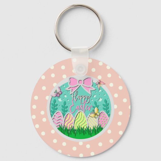 Schattigee paaseierjacht en kleurrijke vlinders Sl Sleutelhanger (Voorkant)
