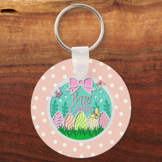 Schattigee paaseierjacht en kleurrijke vlinders Sl Sleutelhanger (Achterkant)