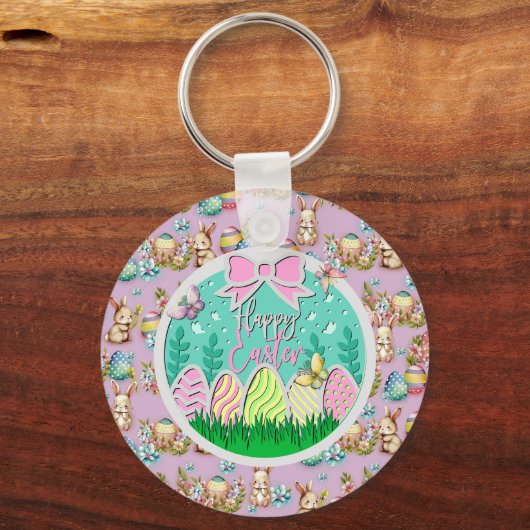 Schattigee paaseierjacht en kleurrijke vlinders sleutelhanger (Voorkant)