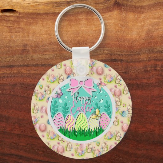 Schattigee paaseierjacht en kleurrijke vlinders sleutelhanger (Voorkant)
