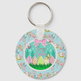 Schattigee paaseierjacht en kleurrijke vlinders sleutelhanger