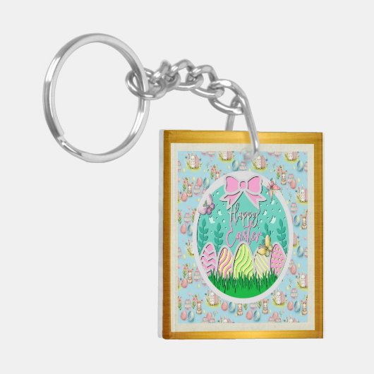 Schattigee paaseierjacht en kleurrijke vlinders sleutelhanger (Voorkant Links)