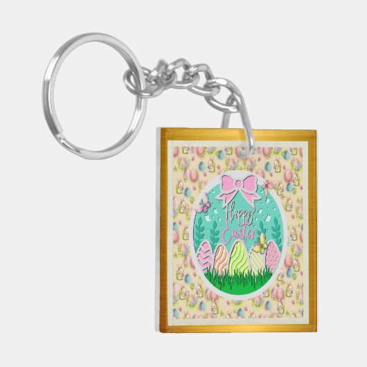 Schattigee paaseierjacht en kleurrijke vlinders sleutelhanger (Voorkant Links)