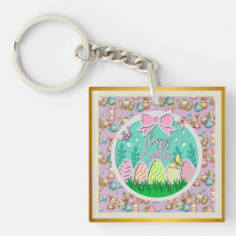 Schattigee paaseierjacht en kleurrijke vlinders sleutelhanger