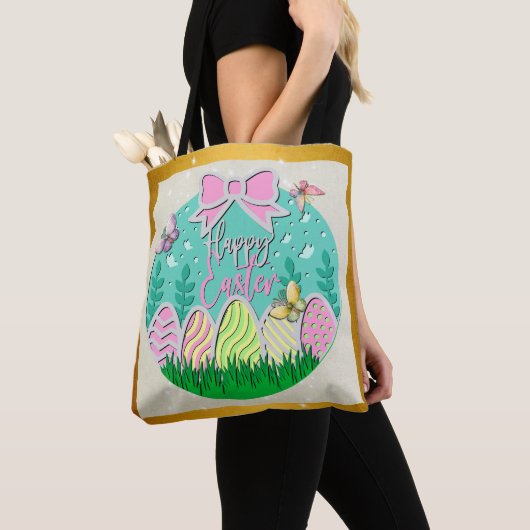 Schattigee paaseierjacht en kleurrijke vlinders tote bag (Dichtbij)