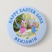 Schattigee paasfoto met jongensnaam blauw ronde button 7,6 cm (Voorkant)