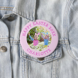 Schattigee paasfoto met meisjes roze naam ronde button 4,0 cm