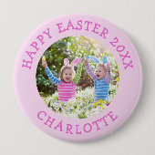 Schattigee paasfoto met meisjes roze naam ronde button 4,0 cm (Voorkant)