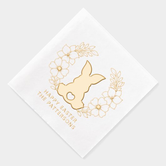 Schattigee Paashaas Bloemenkrans Gepersonaliseerde Folie Servetten (Rechts)