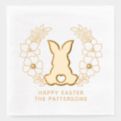 Schattigee Paashaas Bloemenkrans Gepersonaliseerde Folie Servetten (Voorkant)