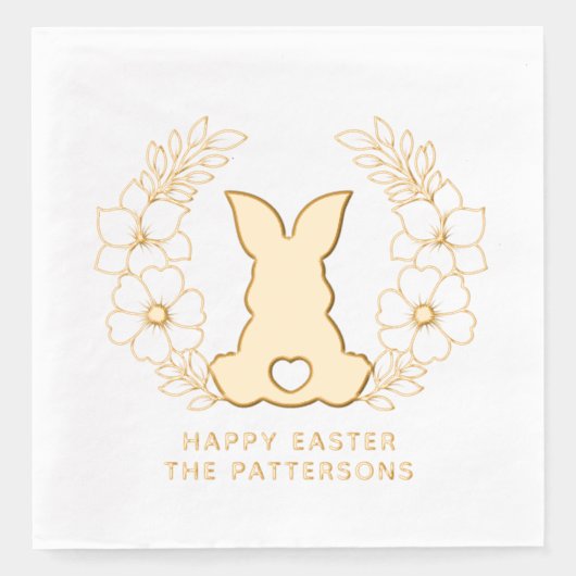 Schattigee Paashaas Bloemenkrans Gepersonaliseerde Folie Servetten (Voorkant)