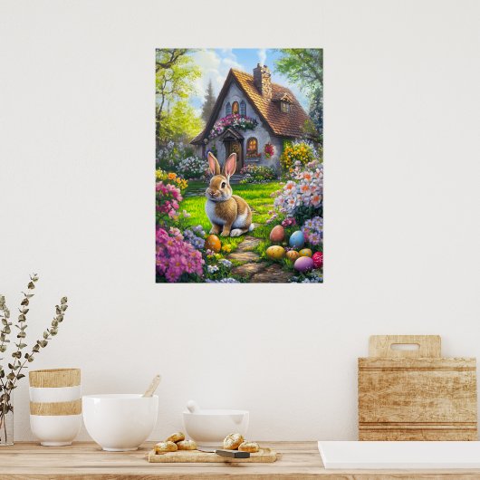 Schattigee Paashaas Egg Hunt Schilderij Poster (Keuken)