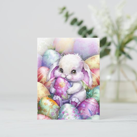 Schattigee paashaas eieren briefkaart (Staand voorkant)