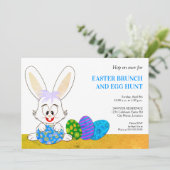 Schattigee paashaas en eitjes feestuitnodiging kaart (Staand voorkant)