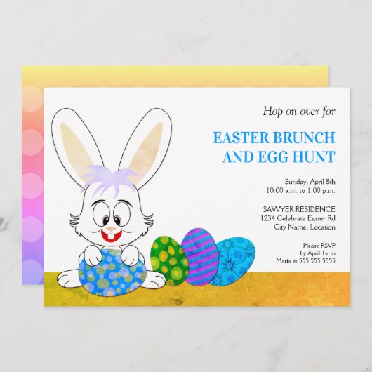 Schattigee paashaas en eitjes feestuitnodiging kaart (Voorkant / Achterkant)