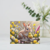 Schattigee paashaas en gele Baby chick Feestdagenkaart (Staand voorkant)