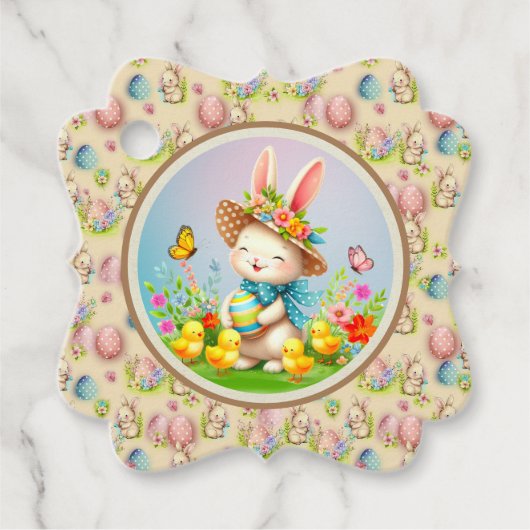 Schattigee paashaas en Happy Spring Flowers Vakant Bedankjes Labels (Voorkant)