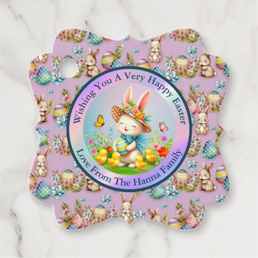 Schattigee paashaas en Happy Spring Flowers Vakant Bedankjes Labels (Voorkant)