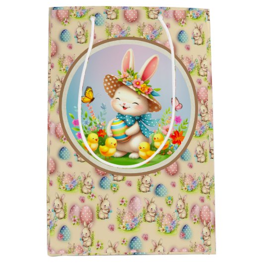 Schattigee paashaas en Happy Spring Flowers Vakant Medium Cadeauzakje (Voorkant)
