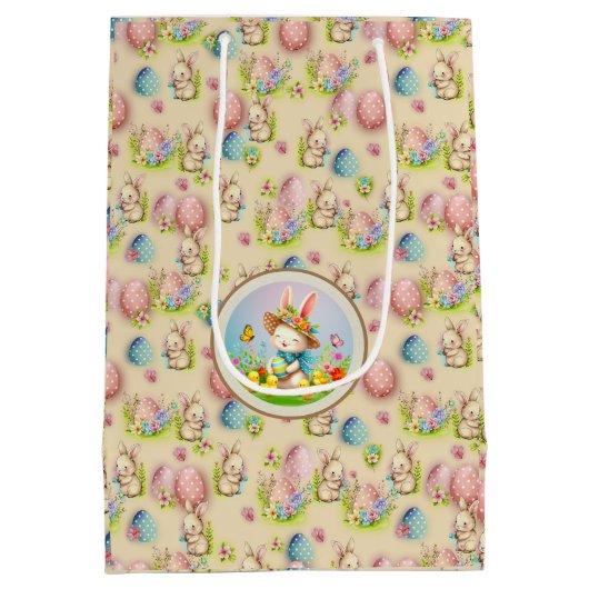 Schattigee paashaas en Happy Spring Flowers Vakant Medium Cadeauzakje (Achterkant)