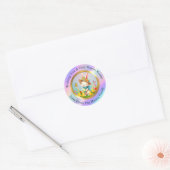 Schattigee paashaas en Happy Spring Flowers Vakant Ronde Sticker (Envelop)