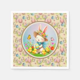 Schattigee paashaas en Happy Spring Flowers Vakant Servet