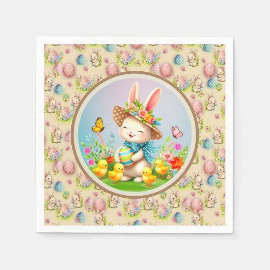 Schattigee paashaas en Happy Spring Flowers Vakant Servet (Voorkant)
